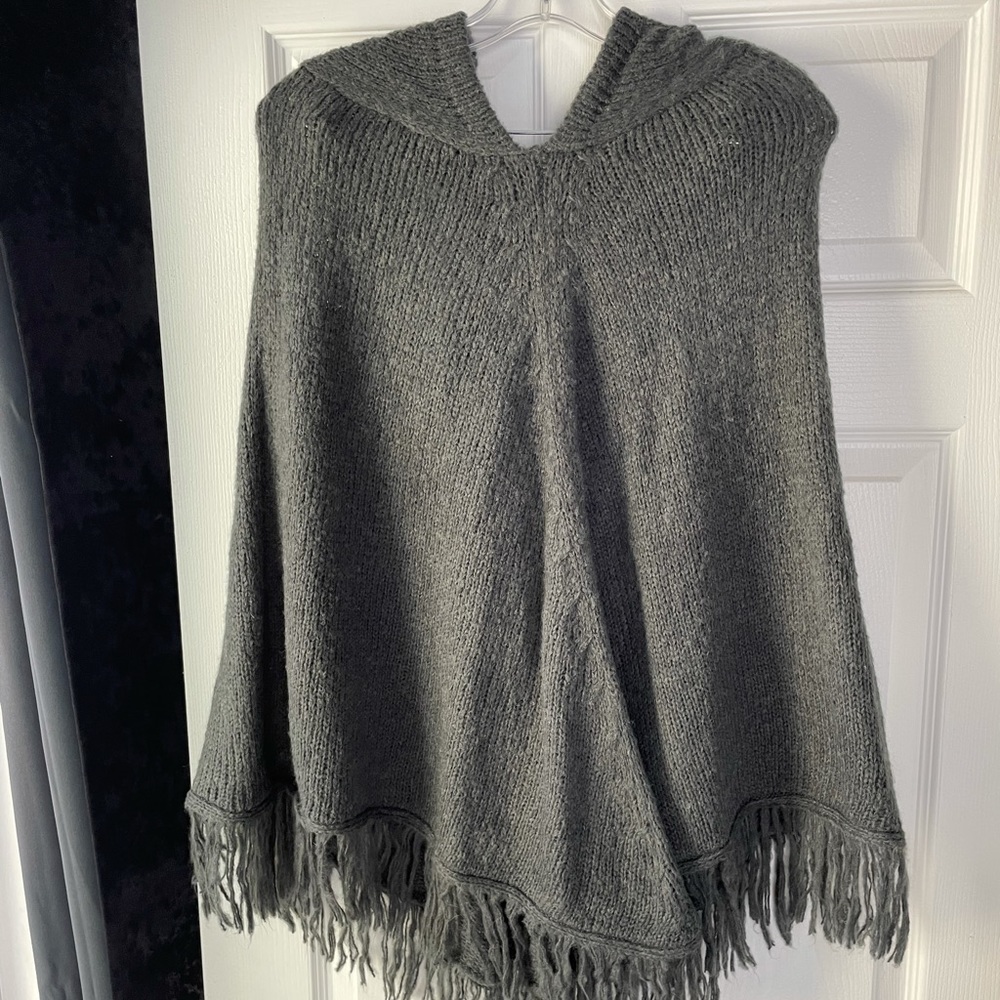 Steve Madden Hooded Fringe Poncho
